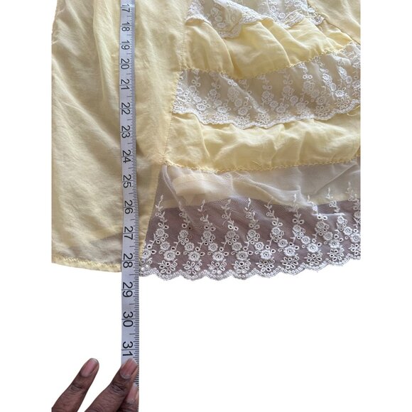 Vintage Baby Doll Dress Yellow Lace Trim Spaghetti Strap Coquette Romantic READ - Picture 10 of 16